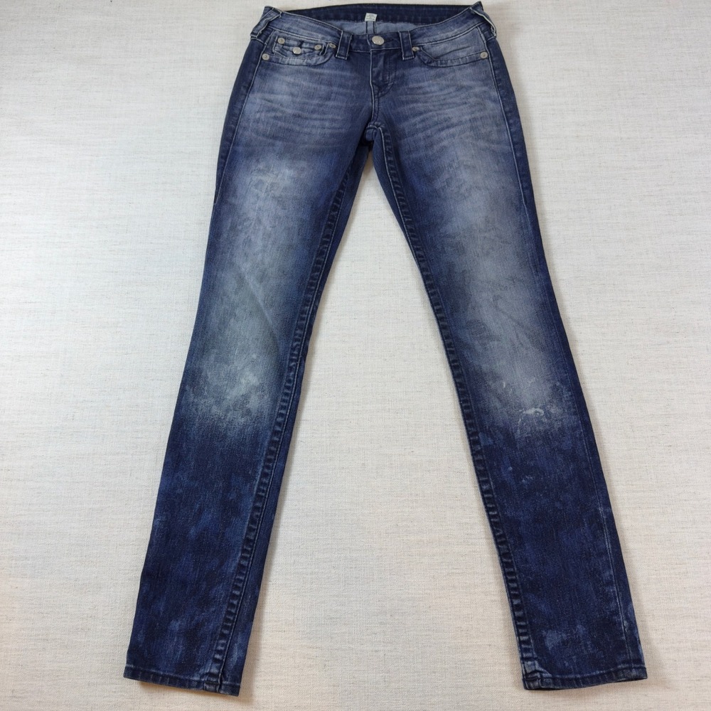 True Religion Skinny Jeans Blue Acid Wash Horseshoe Pocket Denim Pants - Picture 12 of 14